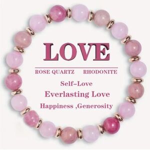 💖 Healing Love Bracelet Natural Gemstone Bead Stretch Rose Quartz & Rhodonite